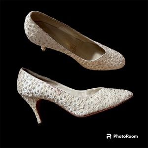 Galliano custom footwear cream & gold weddings heels, size 6.5M